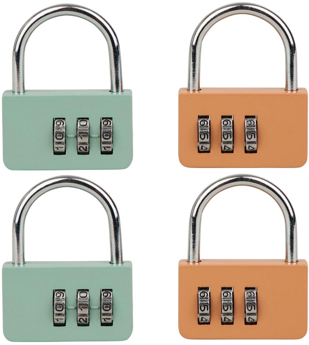 Cogex Hangslot - 4x stuks - groen / oranje - 5 cm - 3-cijferig cijferslot