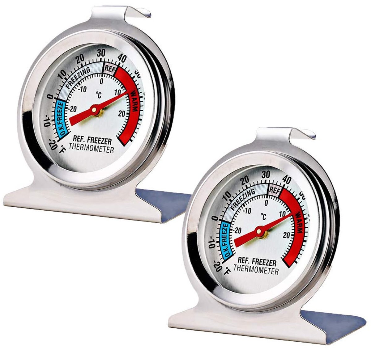 2 Stuks Koelkastthermometer met Grote Wijzerplaat, Klassieke Temperatuurmeter voor Koelkast en Vriezer, Nauwkeurige Temperatuurweergave voor Optimale Bewaring