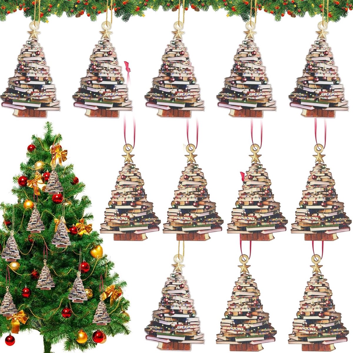 12 stuks acryl hangers Kerstmis, dennenboom decoratie, kerstboom versiering acryl, kerstdecoratie boom, dennenboom versiering, kerstdecoratie boomversiering, kerstboom versiering