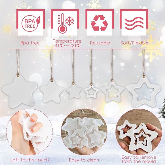 2 stuks stervormige siliconen vormen voor Kerstmis, siliconen vormen, gietvormen, sterren, mini-sterhanger, gietvorm, doe-het-zelf kerstdecoratie, voor Kerstmis, Pasen, bruiloften en — afbeelding 2