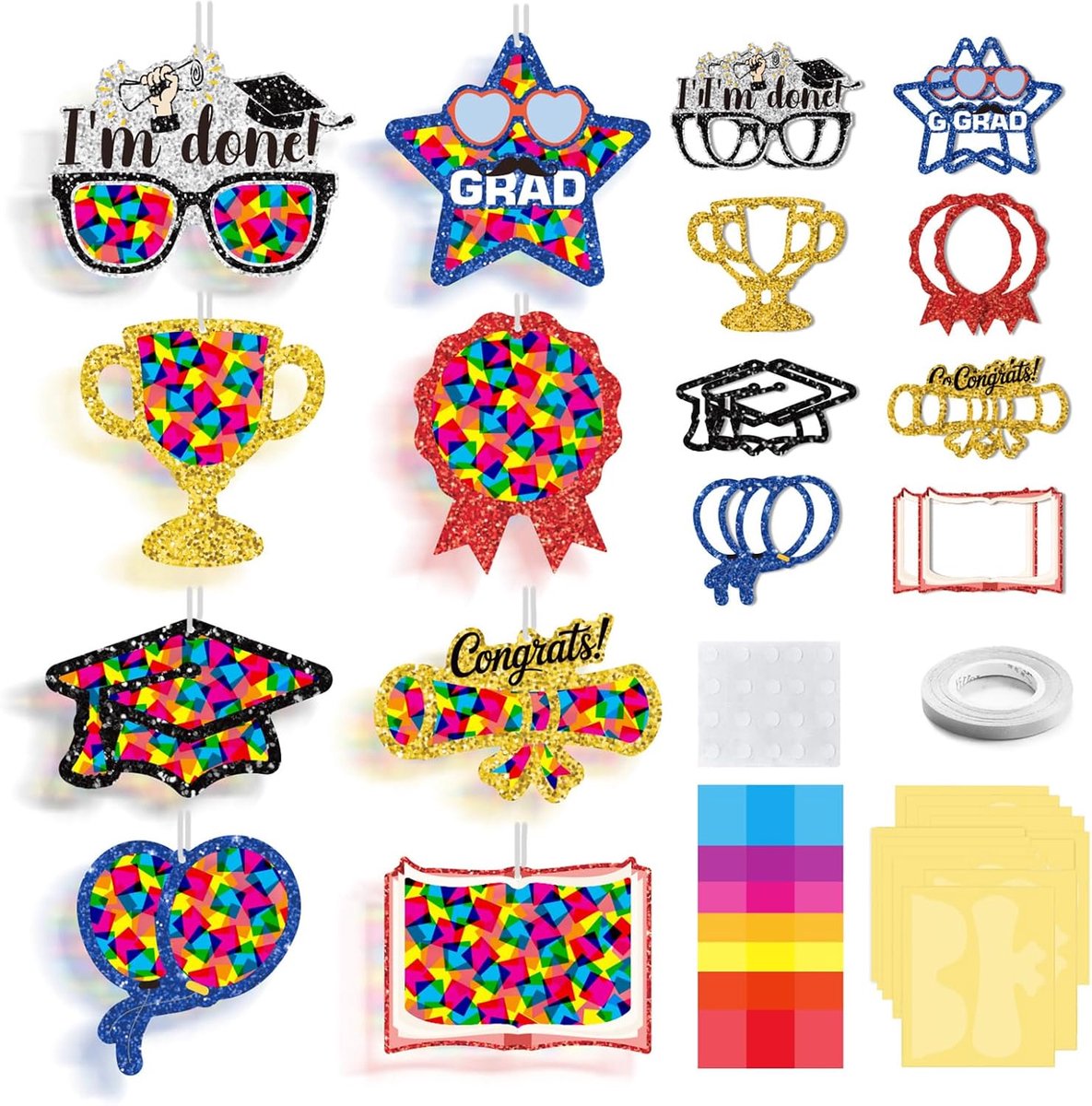 16 Window Color knutselset voor kinderen vanaf 6 jaar, raamafbeeldingen om te knutselen voor meisjes, doe-het-zelf mozaïek, knutselset voor kinderen met confetti, afscheidscadeau