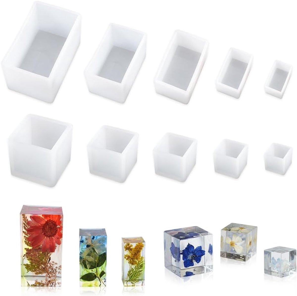 10 stuks siliconen vormen, kubusvorm voor epoxyhars, vormen voor kaarsen, zeepvormen voor gips, herbruikbaar, kaarsvorm voor decoraties, handwerk, 2 vormen