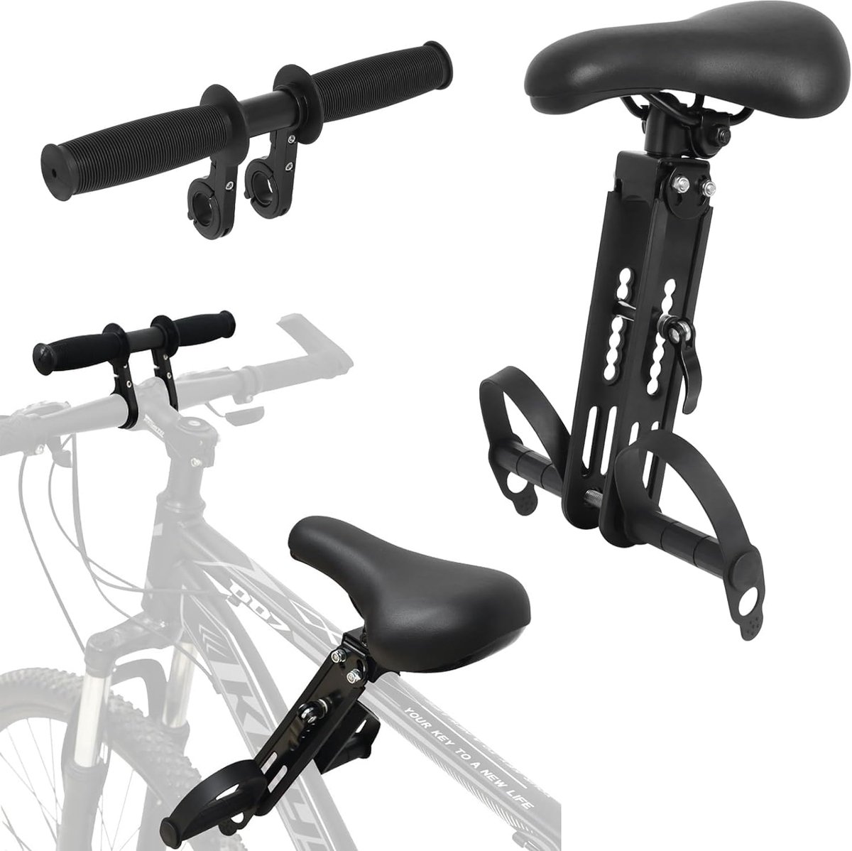 Fiets Voor - Fietszitje Voor Kinderen 2-5 Jaar (tot 48 Pond) - Verwijderbaar Voorzitje met Stuur en Pedalen - Geschikt voor Mountainbike en Stadfiets | Mountainbike kinderzitje voor, afneembaar, kinderfietszadel voor kinderen van 2-5 jaar (tot 20 kg)