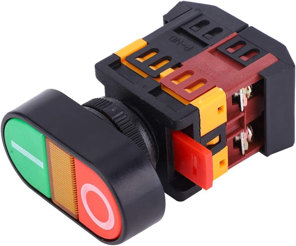 Lyrlody Dubbele toetsschakelaar, 2 schakelingen met led-indicator, normaal open en normaal gesloten, voor montage met diameter 22 mm en 25 mm (24 V)