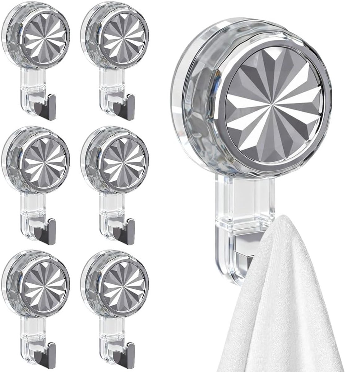Set van 6 handdoekhaken, zonder boren, zuignaphaken, 5 kg draagkracht, voor badkamer, keuken, camping, badkameraccessoire