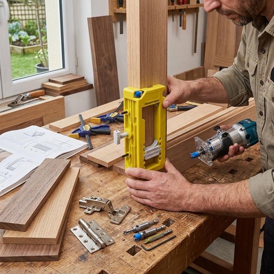 Verstelbare Kunststof Deurscharnier Jig Scharnierende Deurslot Opening Positioner Scharnier Router Sjabloon Fordoor Lock Installatie,Handvat Installatie,Interieur — afbeelding 4
