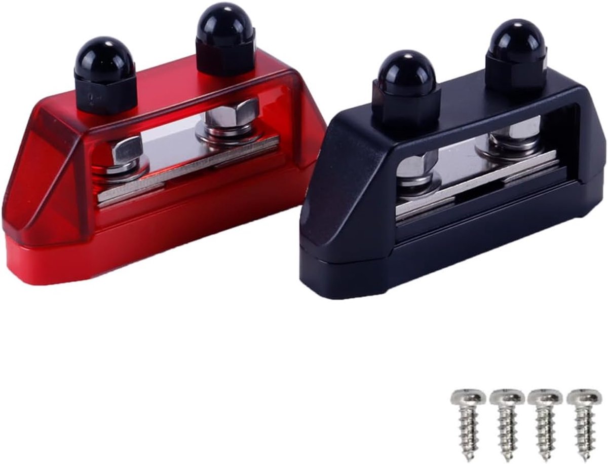 2 sets M10-accubusbars voor de automobiel-/maritieme sector met dubbele boutklemmen (met beschermkap), geschikt voor auto's, schepen, enz.