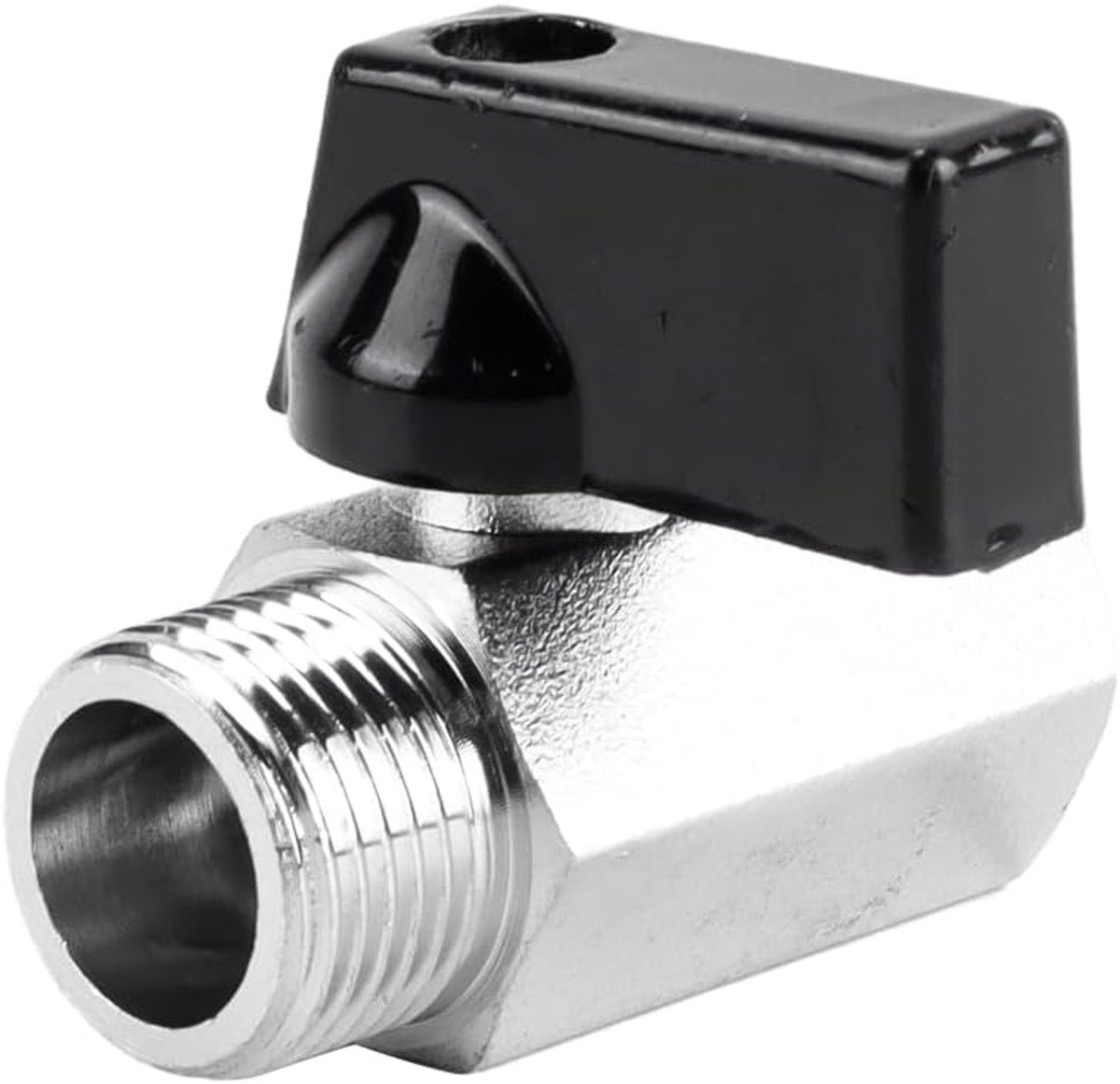 Mini-kogelkraan van messing, G3/8 inch binnendraad x G3/8 inch buitendraad (diameter 16 mm), DN10, afsluitklep, verchroomde binnenkant, schroefdraadaansluiting