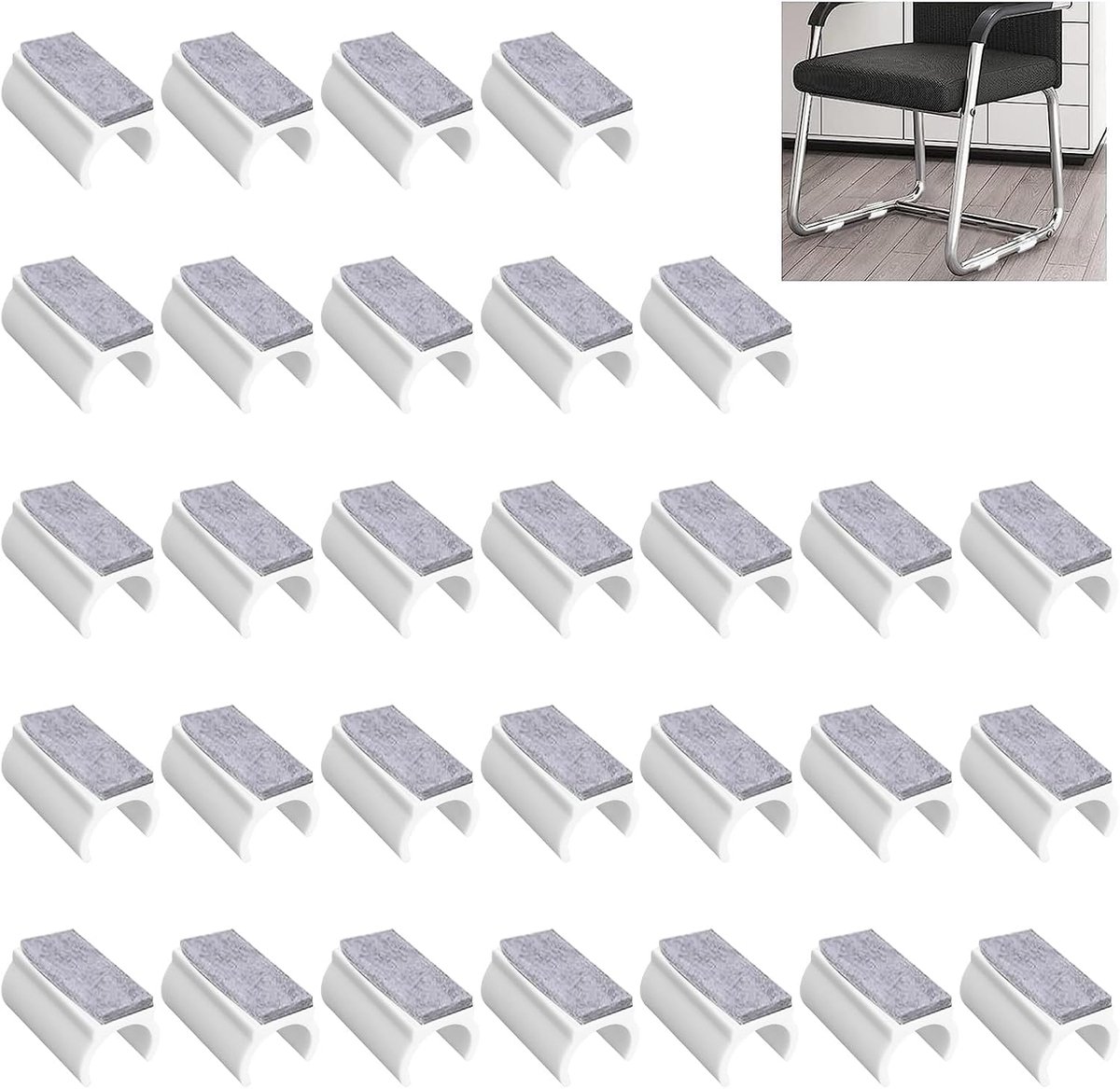 30 stuks stoelkussens, 22 mm kunststof U-vormige stoelbuis vloerbeschermers antislip rechthoekige stoelpoten tips doppen voor ronde slee basis stoelpoot (wit)