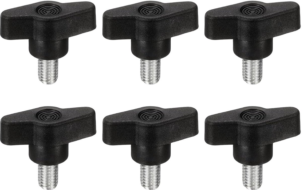 Vlinderschroeven Tee M8 X 14 mm, 6 stuks mechanische handschroeven van koolstofstaal voor het verwijderen, vervangende handgrepen met klemgreep, voedingen, zwart