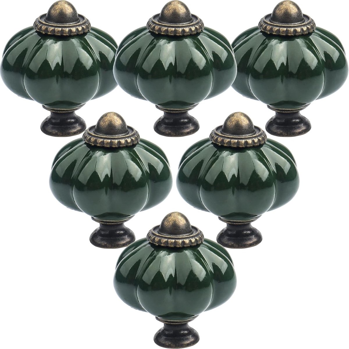 Deurknoppen, lichtgroene pompoen keramische knoppen met schroeven, antieke kledinghandgrepen voor keukenkasten kast dressoir (12, donkergroen)