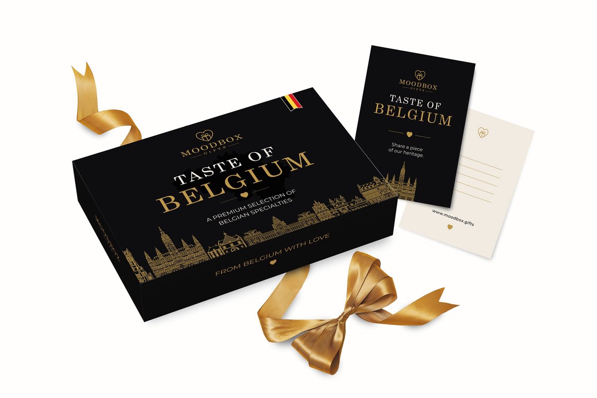 Moodbox Gifts - Taste of Belgium Box Prestige - Luxe Belgisch Cadeaupakket met Chocolade, Koffie, Thee en Belgische Lekkernijen - Gepersonaliseerde Boodschapkaart