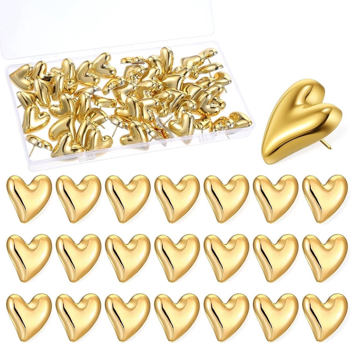 Thijox - 50 stuks gouden hartpunaises, decoratieve punaises voor prikbord, kurkbord, foto's en posters, hoogwaardige materialen, stijlvol design, perf