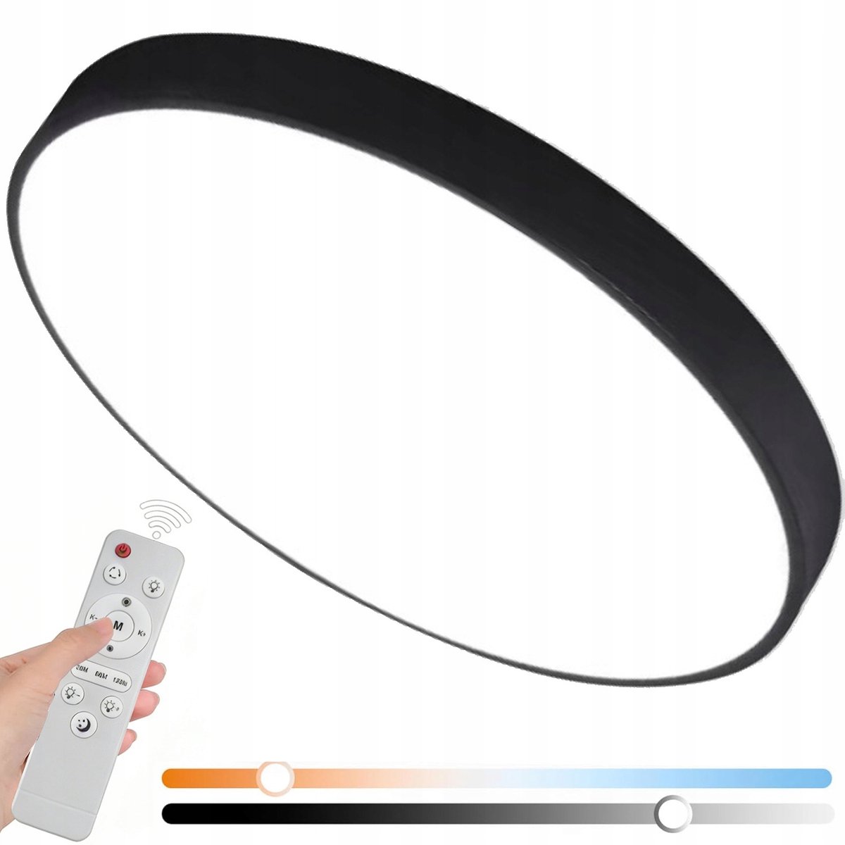 Moderne zwarte LED-plafondlamp 24W, dimbare plafondlamp met afstandsbediening