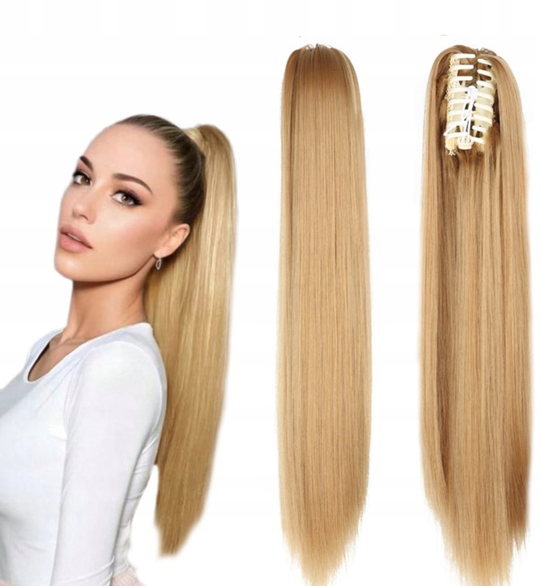 Kortpaardstaart Clip-in Haarverlenging Lang Donkerblond Synthetisch 55cm