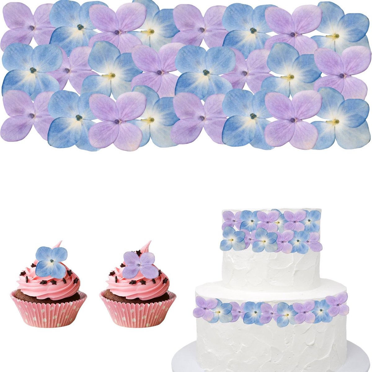 Gedroogde Bloemen Taart Decoratie, Geperste Hydrangea Bloesems voor Taarten, Cupcakes en DIY Knutselen