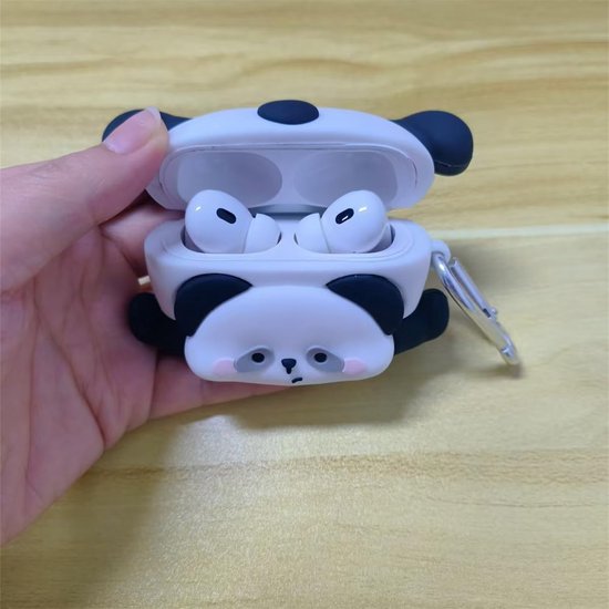 Cartoon 3D Panda Design Oordopjes Hoes voor Airpods pro 3 (2025), Kawaii Siliconen Hoofdtelefoon Beschermhoes voor Air pod pro 3e Generatie met Haak (A) — afbeelding 4