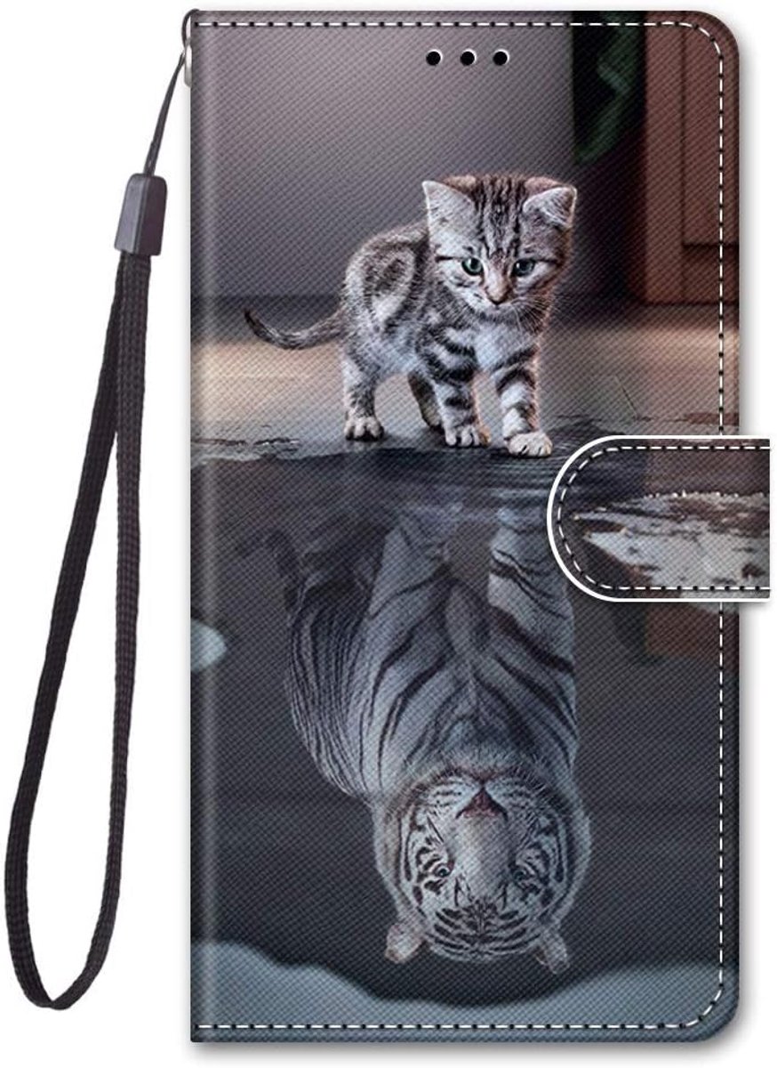 Compatibel met Motorola Moto Signature beschermhoes in bookstyle van PU-leer met Magnetic 360 dierenpatroon, stootvaste case, flip beschermhoes, bumper case, tijger