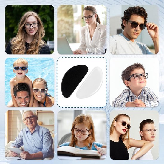 Neuspads voor bril, antislip, siliconen, D-vorm, zelfklevend, antislip, dunne neuspads voor bril, zonnebril, 30 paar - zwart en wit — afbeelding 2