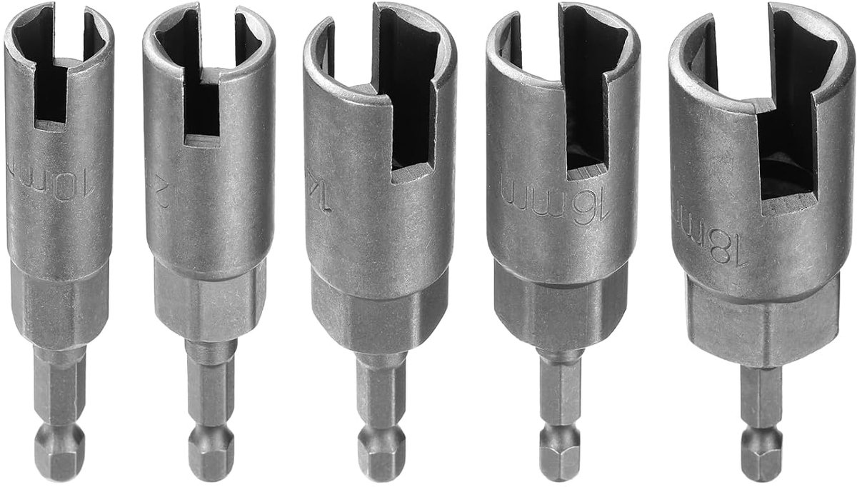 5 stuks H10/12/14/16/18 vleugelmoer-schroevendraaierset 10 mm/12 mm/14 mm/16 mm/18 mm metrische 6-punts bus 1/4" zeskantige schacht power diepe sleuf vleugelmoer-boor-bit-sleutel