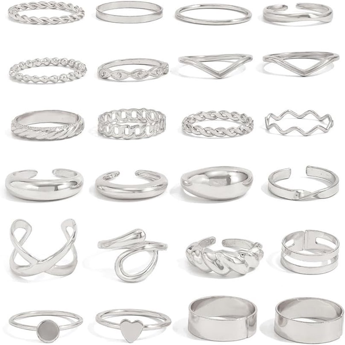 24-delige damesring, geometrisch motief, elegant, vintage, verstelbare ring, voor dagelijks gebruik, diners, vergaderingen