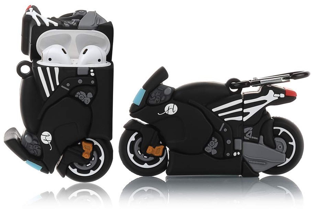 SolidKeus - Silicone Case voor AirPods 1 en 2 met 3D Cartoon Ontwerp (Motorfiets)