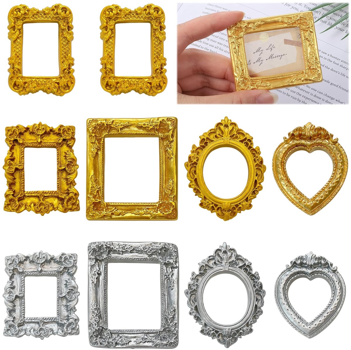 SolidKeus - Set van 10 Vintage Mini-Fotolijsten in Goud/Zilver