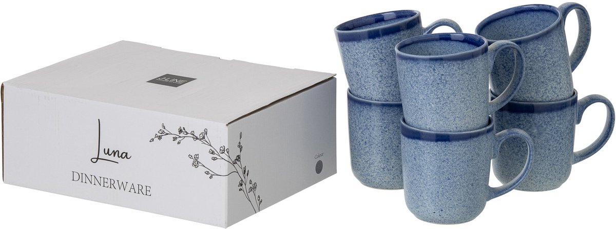 J-Line kopje Luna - keramiek - blauw - 2 stuks