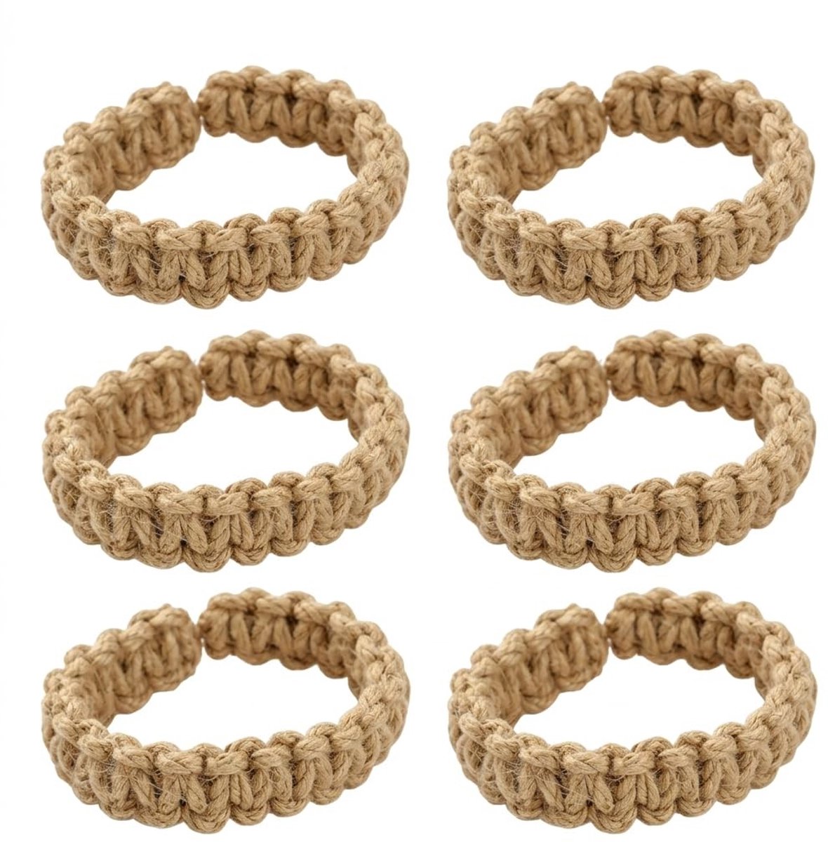 SolidKeus - Set van 6 Handgeweven Gordijnhouders van Jute