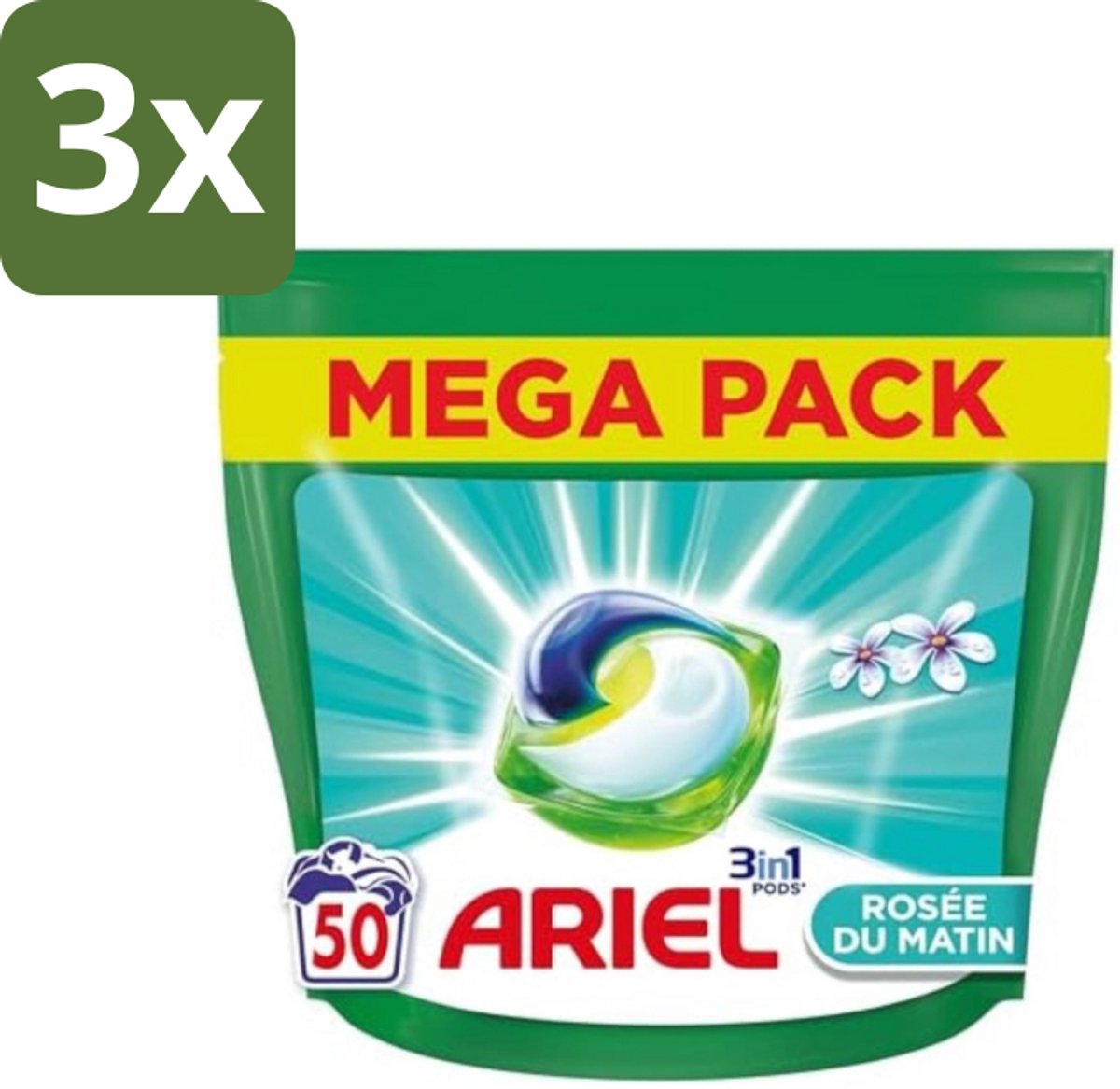 Ariel Original - Ochtenddauw - Wasmiddelcapsules - 3in1 Pods - Witte en Gekleurde Was - 50 Wasbeurten - Bulkverpakking - 3 stuks