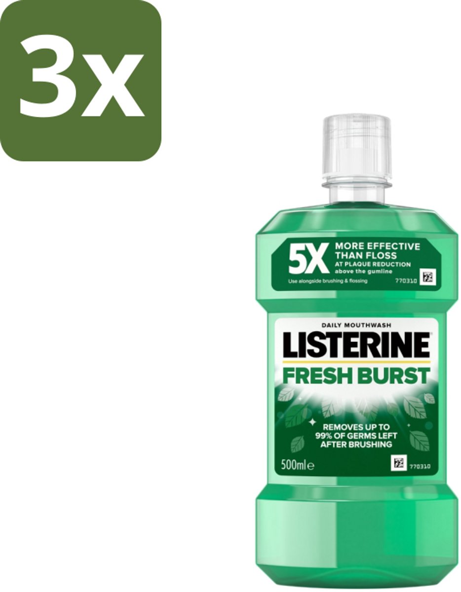 Listerine - Mondwater - Fresh Burst - Sterk Gebit - 500 ml - Bulkverpakking - 3 stuks