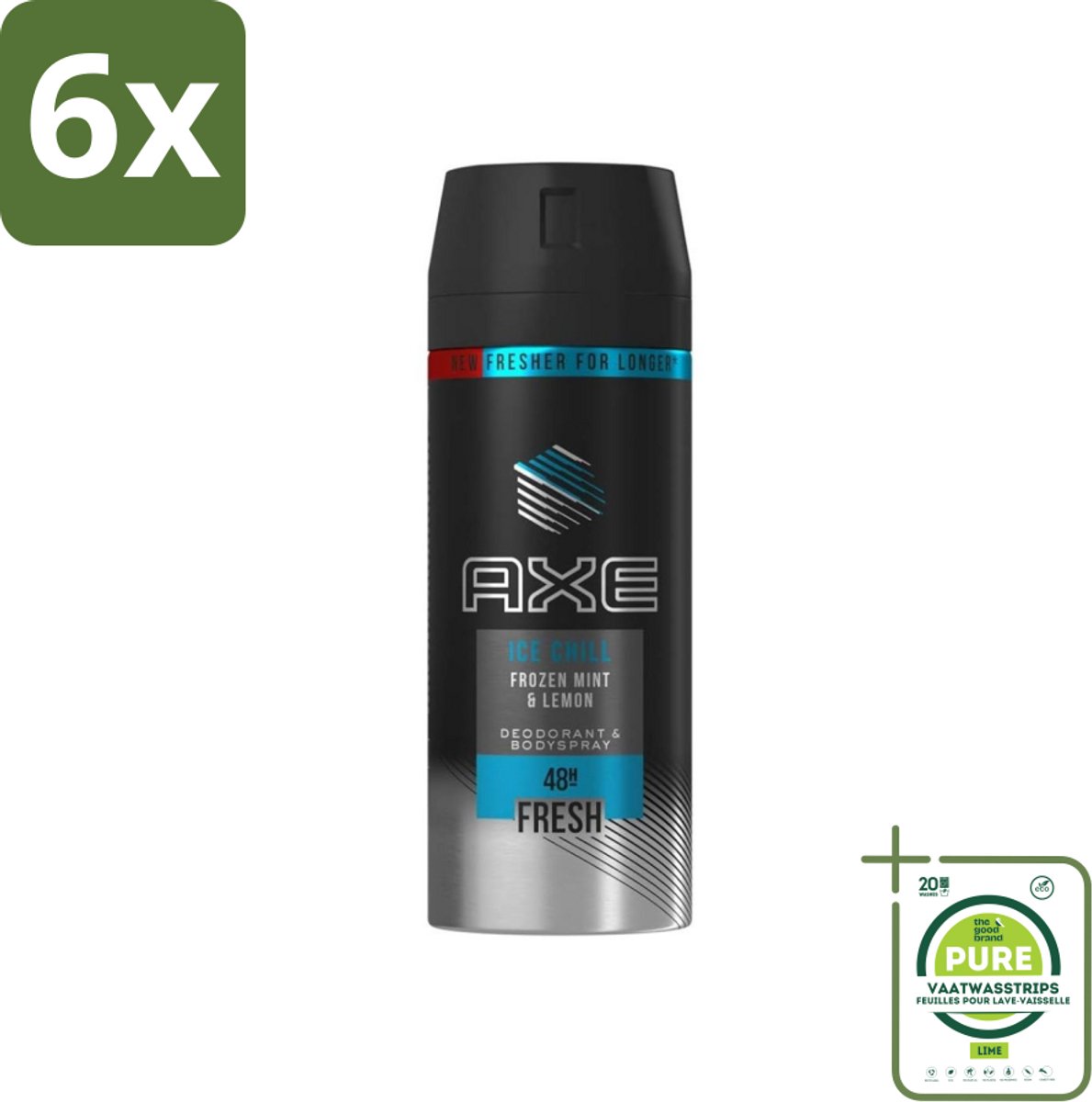 Axe - Deodorant Bodyspray - 48hrs Fresh - Ice Chill - Frozen Mint & Lemon - 150 ml - Voordeelverpakking - 6 stuks - Axe Ice Chill - Deodorant