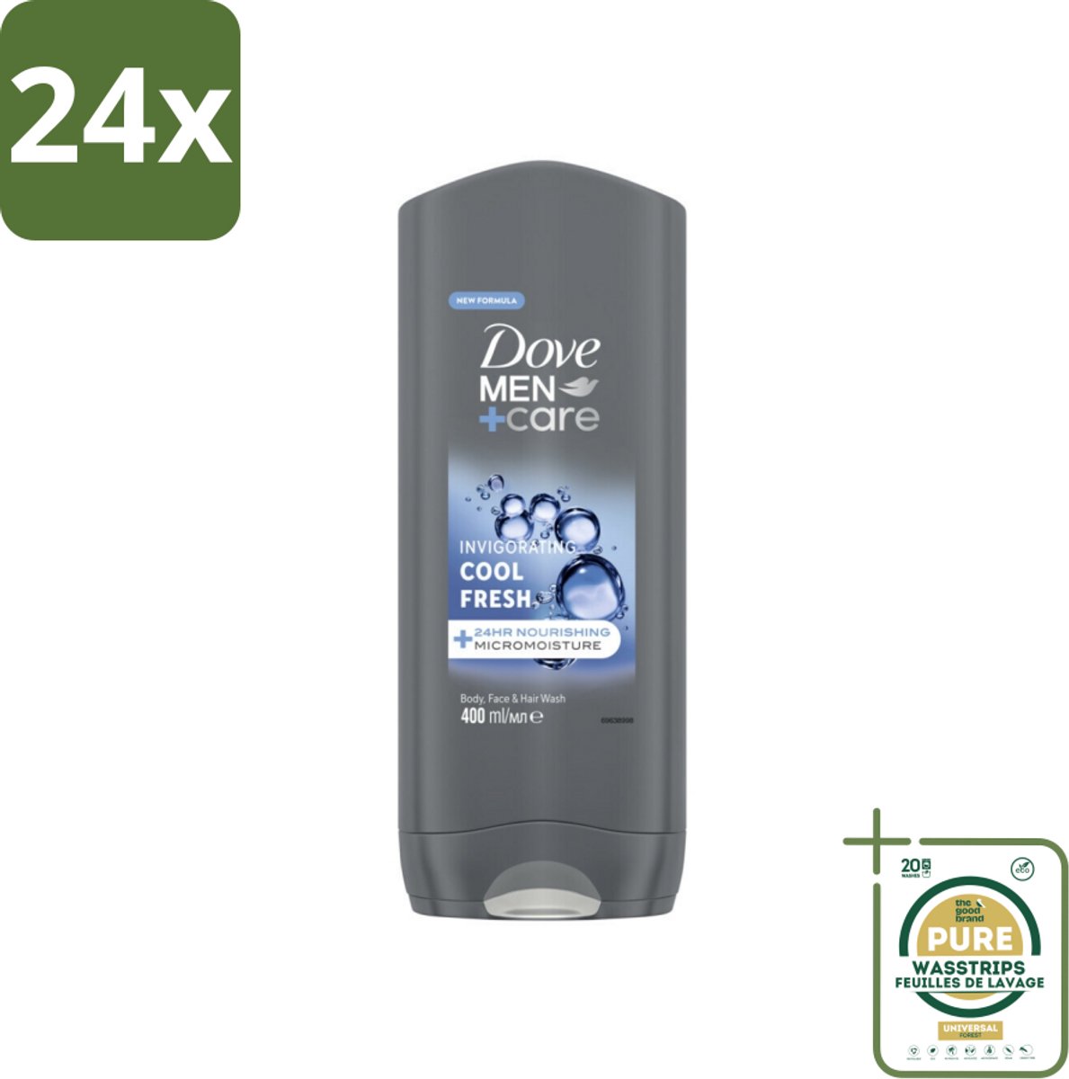 Dove - Douchegel - Men+ Care Cool Fresh - Verfrissend en energiegevend - 400 ml - Voordeelverpakking - 24 stuks - Hydraterende douchegel - Micro moisture technologie