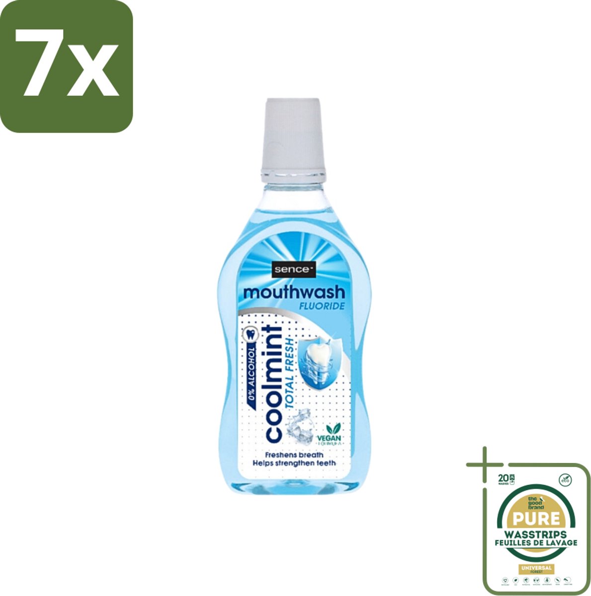 7 x Sence - Fresh Coolmint - Mondwater - Verfrissend - 500 ml - Grootverpakking - Mondwater - Frisse Adem - Koele Mint - Fluoride - Gaatjes Voorkomen