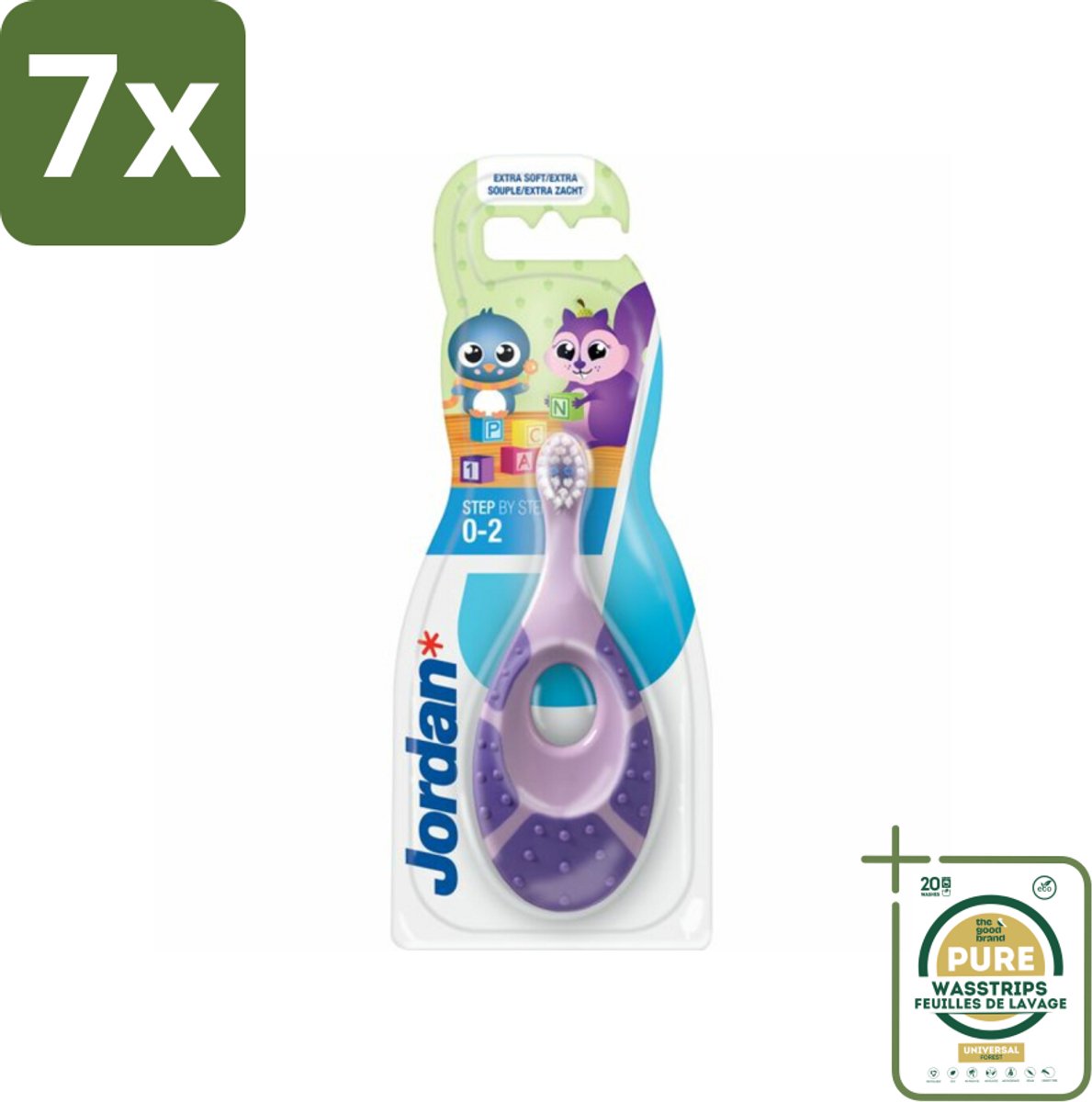 7 x Jordan Tandenborstel Step 1 Baby (0-2 jaar) - Grootverpakking - Baby Tandenborstel - Kindertandenborstel 0-2 Jaar - Tandenborstel Bijtring - Eerste Tandjes - Tandenpoetsen Baby