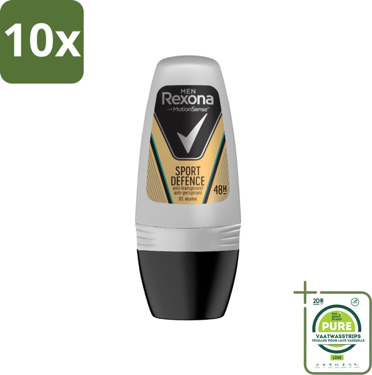 10 x Rexona Men - Sport Defence - Deo Roll-on - 50 ml - Grootverpakking - Sport Deodorant - Zweetgeur - Mannelijke Deodorant - Actieve Mannen - Droge Oksels