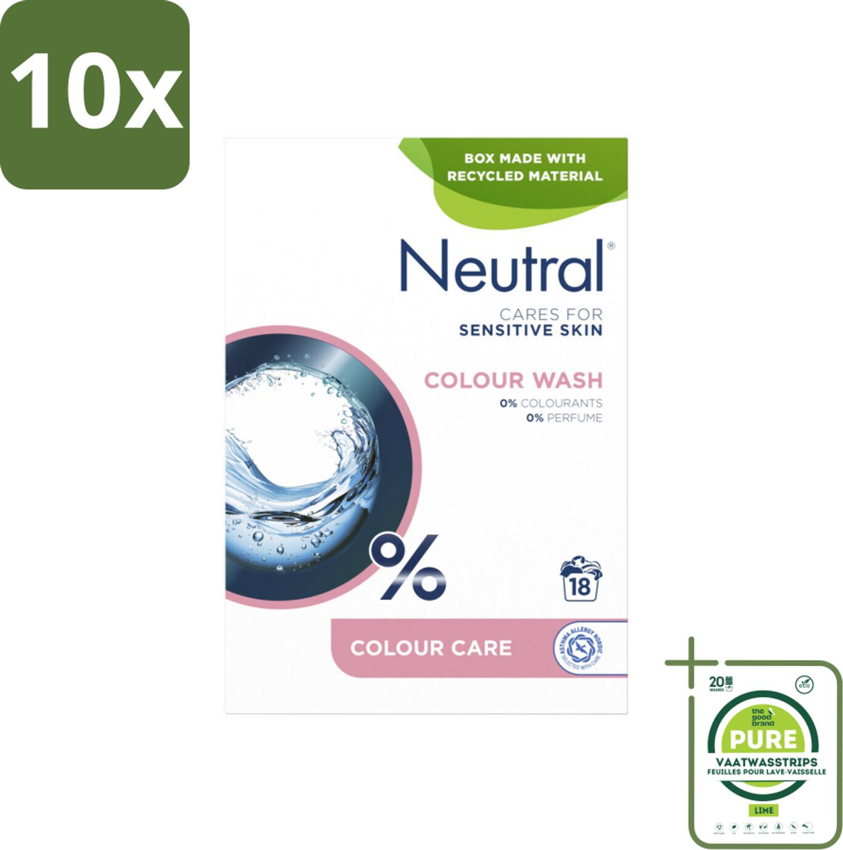10 x Neutral Waspoeder Kleur 18 Wasbeurten 1,187 kg - Grootverpakking - Waspoeder - Waspoeder Kleur - Waspoeder Parfumvrij - Waspoeder Gevoelige Huid - Waspoeder 0% Parfum