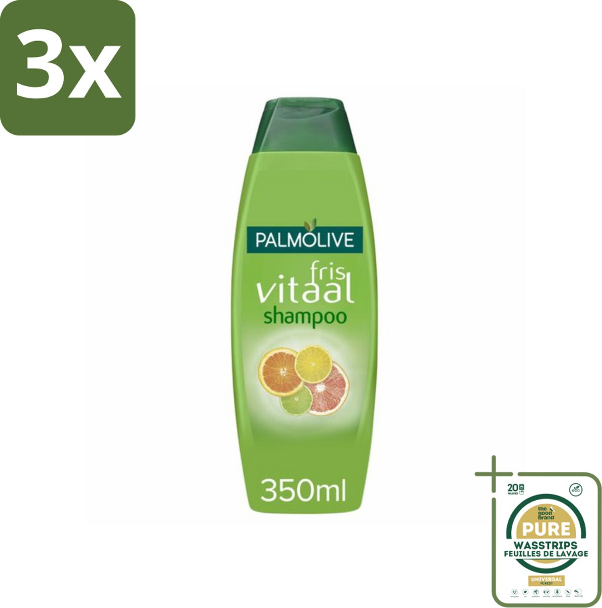 3 x Palmolive Shampoo Fris Vitaal 350 ml - Grootverpakking - Palmolive Fris Vitaal Shampoo - Citrus Shampoo - Haar Reinigen - Haar Vitaliteit - Haar Volume