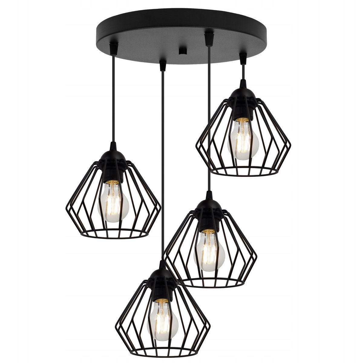 Moderne zwarte hanglamp met 4 kappen voor boven de eettafel