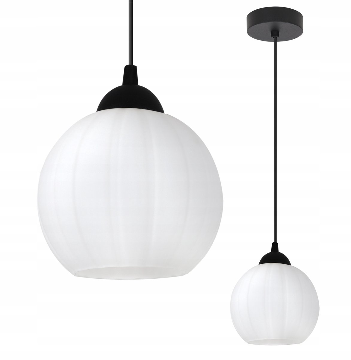 Glamour Hanglamp COSTA Wit Glas, Zwart Metaal, E27