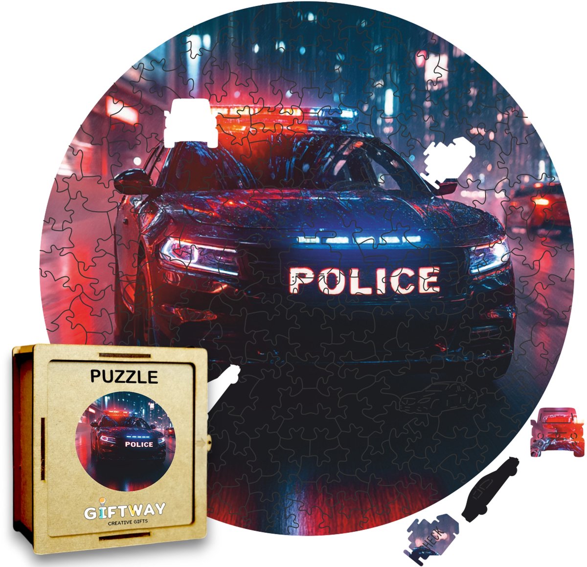 Houten Politieauto Puzzel 215 Stukjes - Volwassen Puzzel