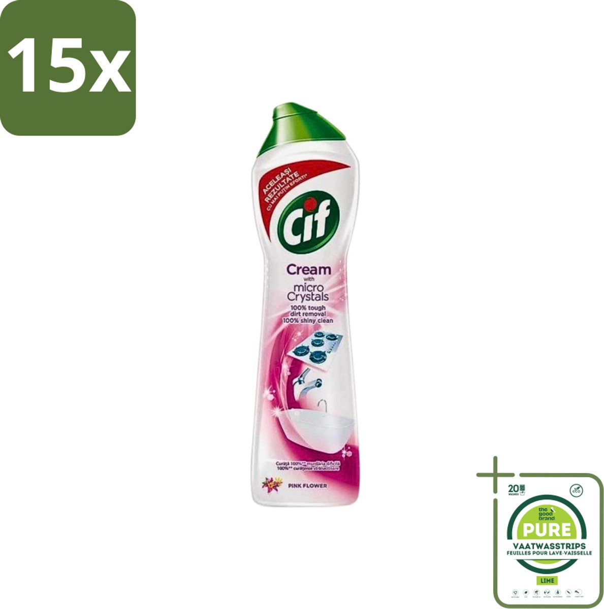 15 x Cif - Badkamer & Keuken - Schuurmiddel - Cream Pink Flower - 500ml - Grootverpakking - Cif Schuurmiddel - Schuurmiddel - Reinigingsmiddel - Vuil Verwijderen - Vet Verwijderen