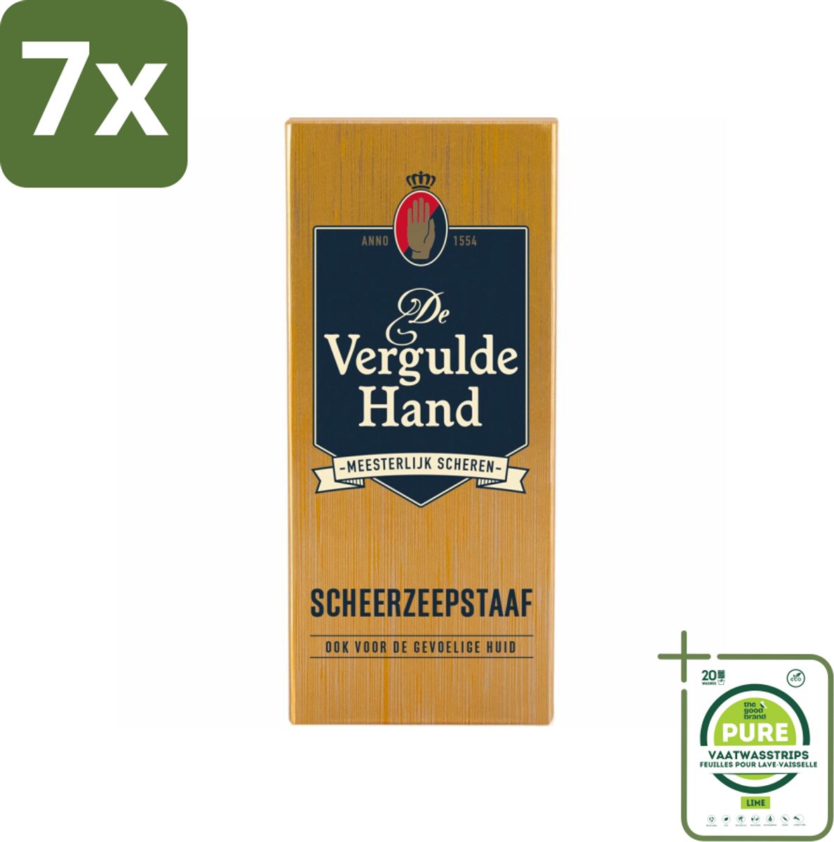 7 x Vergulde Hand Scheerzeepstaaf 75 gr - Grootverpakking - Scheerzeepstaaf - Scheerbeleving - Gladder Scheerresultaat - Baardharen Rechtop Staan - Authentieke Scheerbeleving