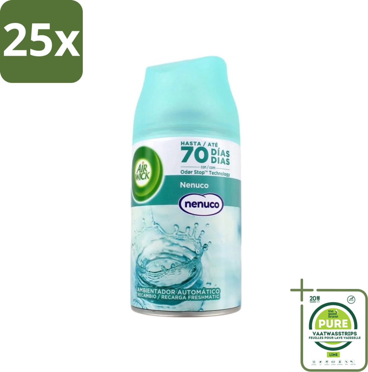 25 x Air Wick - Luchtverfrisser Navulling - Nenuco - Automatische Spray - 250 ml - Grootverpakking - Nenuco Geur - Luchtverfrisser - Automatische Spray - Geurverspreiding - Geurneutralisatie