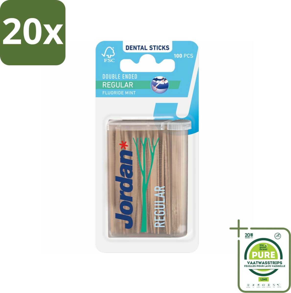 20 x Jordan Tandenstokers Double Ended Regular 100 stuks per verpakking - Grootverpakking - Tandenstoker - Tandenstokers - Tanden Reinigen - Tandplak Verwijderen - Interdentale Ruimte Reinigen