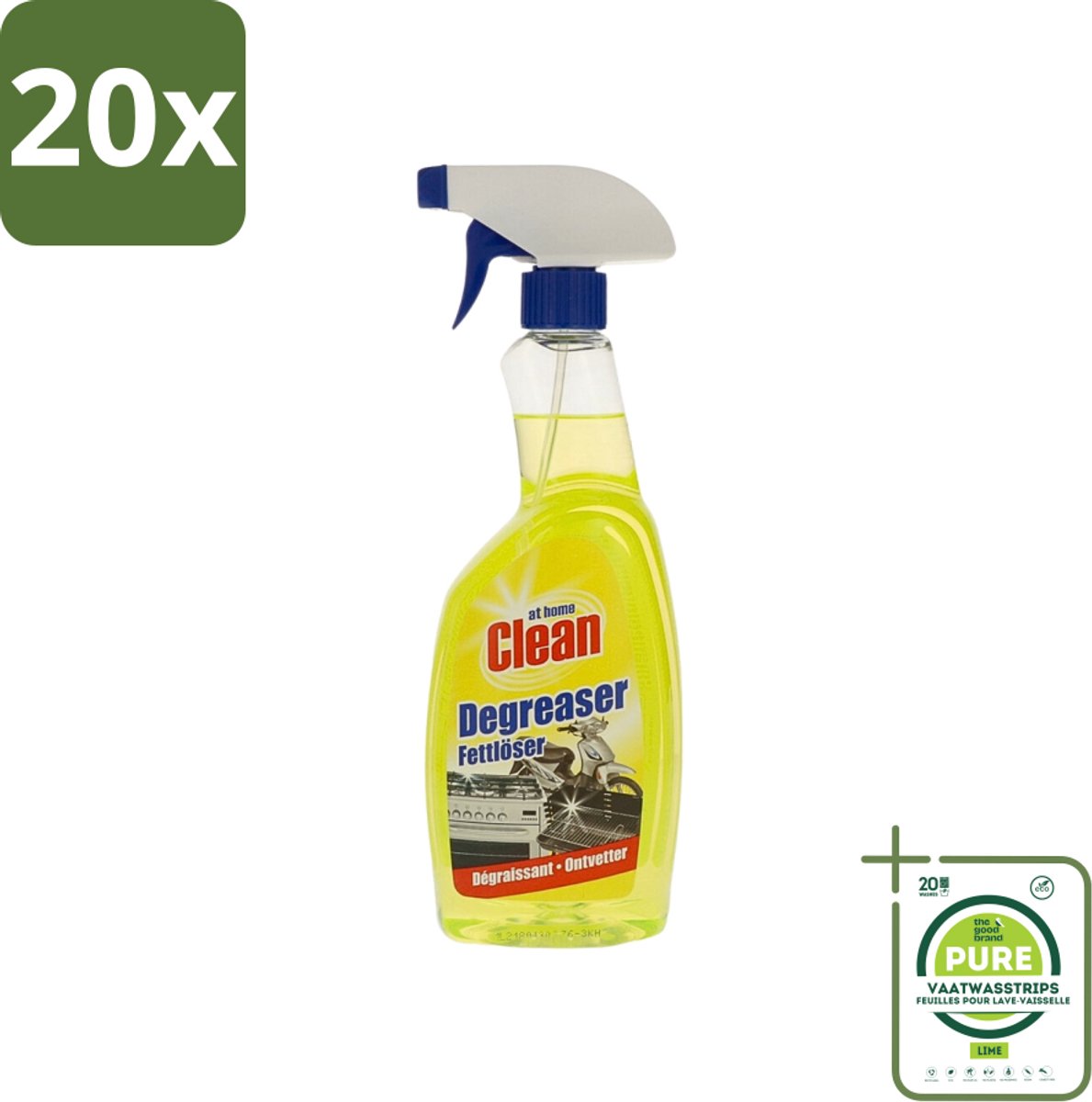 20 x At Home - Clean - Ontvetter - Snel Resultaat - 750 ml - Grootverpakking - Ontvetter - Keuken Reiniger - Vetverwijdering - Snel Reinigen - Keuken Schoonmaken