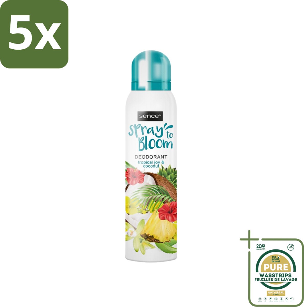 5 x Sence - Tropical Joy & Coconut - Deodorant - Exotisch - 150 ml - Grootverpakking - Tropisch - Kokos - Exotisch - Deodorant - Frisheid