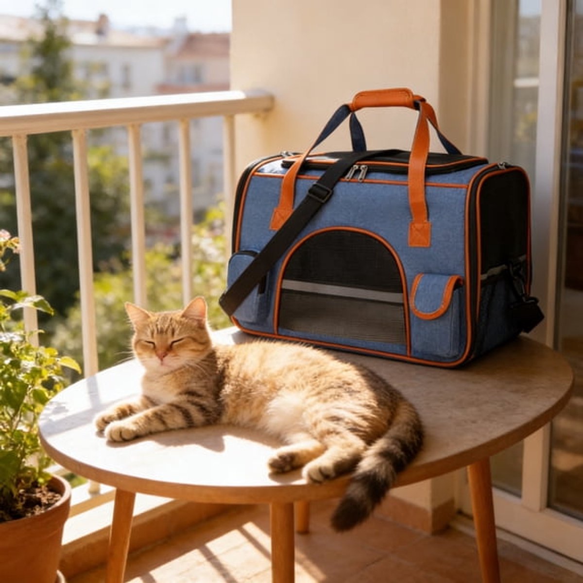 Ulisem - Dierentransporttas - Voor Middelgrote Katten - Blauw - Opvouwbaar - Ademend Gaas - Autogordel Bevestiging - Opening Aan Boven‑ en Zijkant, Polyester Reistas Met Afneembare Schouderriem Voor Kleine Honden En Konijnen