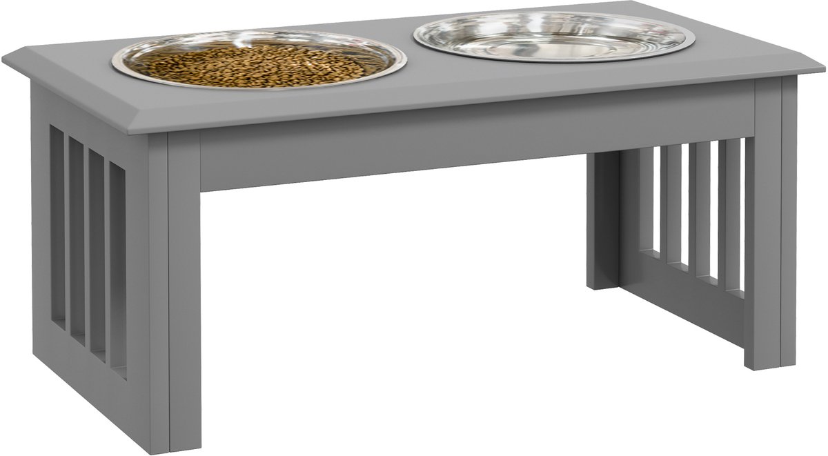 ECTEATOY® Voerbak Hond met standaard - Hondenvoerbak - 2 RVS Voerbakken - 58 x 31 x 25 cm - 58L - Voor Middelgrote Honden - Grijs
