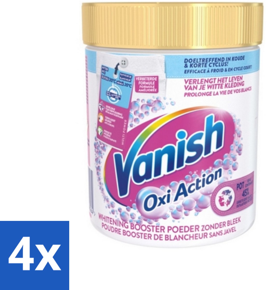 4 x Vanish Oxi Action - Vlekkenverwijderaar - Wasbooster - Zonder Bleek - Witte Was - 530 Gram - Vlekkenverwijderaar - Wasbooster - Witte Was - Vlekken Verwijderen - Wasverzachter